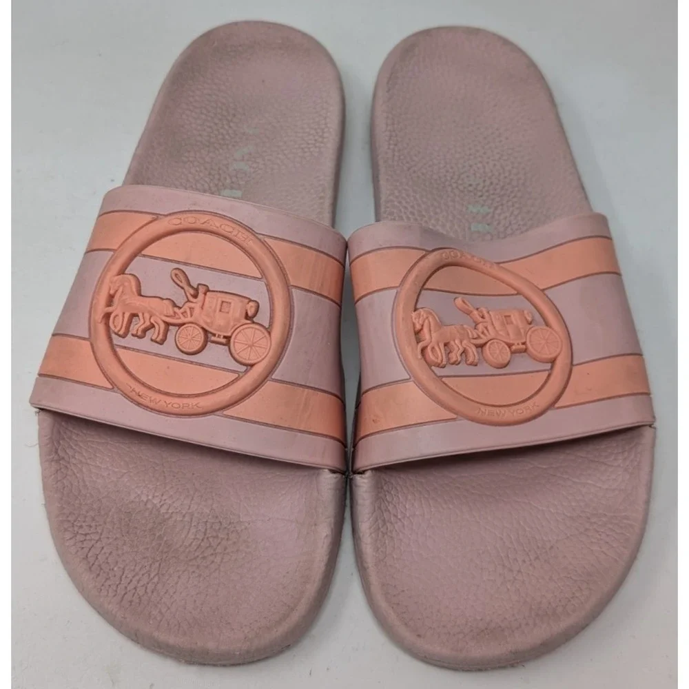 Coach Women's Uli Sport Slide Sandals w/ Horse‎ & Carriage Pink Women's Size 9 B